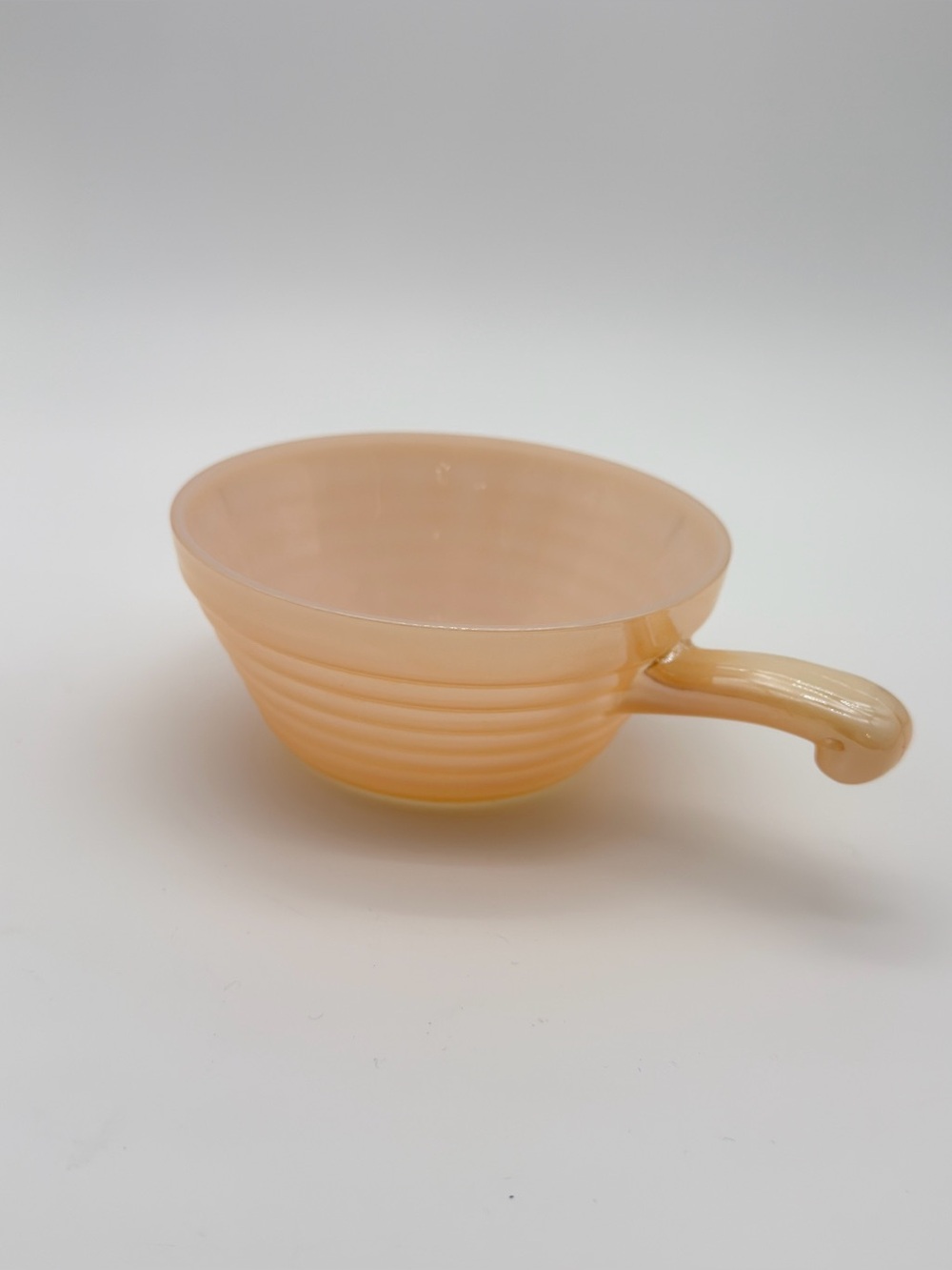 Vintage Fire King Peach Lustre Beehive Handled Soup Bowl USA MCM